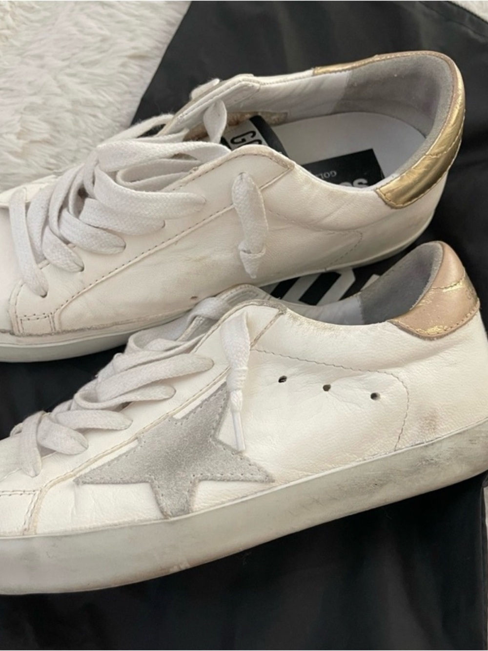 Golden Goose White Leather Sneakers with Silver Star & Gold Heel
